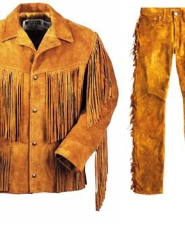 Old West Cowboy Golden Brown Buckskin Suede Hide Western Suit Jacket & Pant WJP50