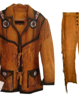 Old West Cowboy Beaded Brown Buckskin Suede Hide Western Suit Jacket & Pant WJP55