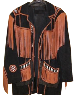 Old West Cowboy Beaded Black Buckskin Suede Hide Western Suit Jacket & Pant WJP73