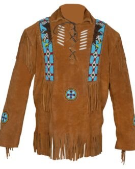 Old West Cowboy Eagle Beaded Brown Buckskin Suede Hide Western Suit Shirt & Pant WSP75