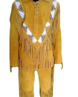 Old West Cowboy Beaded Brown Buckskin Suede Hide Western Suit Shirt & Pant WSP86