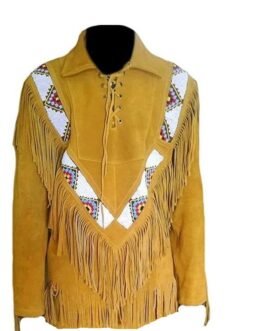 Old West Cowboy Beaded Brown Buckskin Suede Hide Western Suit Shirt & Pant WSP86