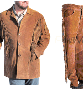 Cowboy Buckskin Brown Suit Suede Hide Western Jacket & Pant WJP62