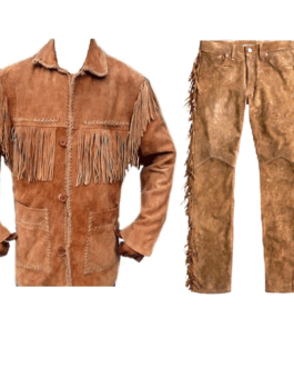 Cowboy Fringe Jacket and Pant Brown Buckskin Suede Hide Western Suit WJP44