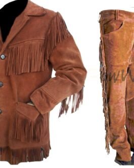 Cowboy Jacket & Pant Brown Buckskin Suede Hide Western Suit WJP61