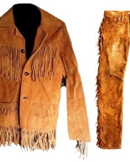 Old West Cowboy Brown Buckskin Suede Hide Western Suit Jacket & Pant WJP60