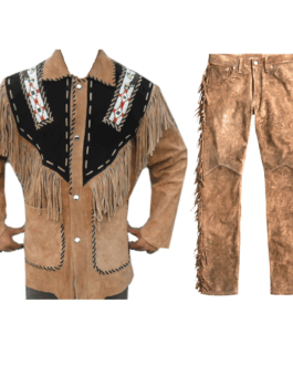 Western Jacket & Pant Cowboy Beaded Brown Buckskin Suede Hide Suit WJP47