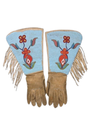 Beaded Gloves Brown Hide Handmade Beaded Gauntlet PWGV15