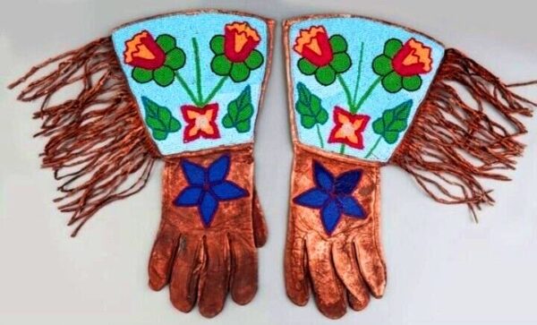 Beaded Gloves Handmade Floral Beaded Gauntlet PWGV23