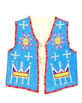 Handmade Beaded Vest Powwow Regalia in Blue NAV193