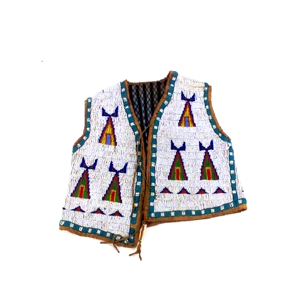 Handmade-Beaded-Vest-Powwow-Regalia with chief warrior beaded