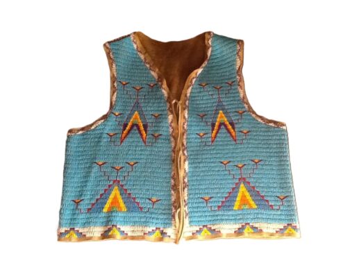 Handmade Beaded Vest Powwow Regalia in Blue