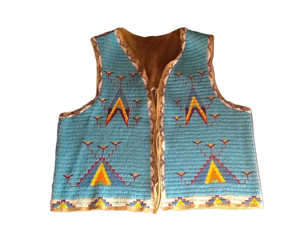 Handmade Beaded Vest Powwow Regalia in Blue