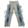 Leather Fringe Beaded Pants for Powwow in Beige
