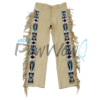 Leather Fringe Beaded Pants for Powwow in Beige