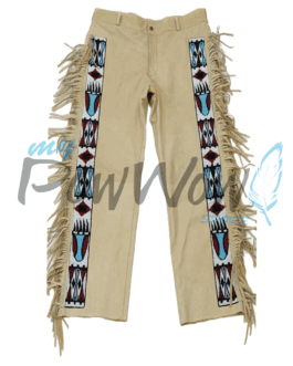 Leather Fringe Beaded Pants for Powwow in Beige NP611