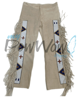 Leather Fringe Beaded Pants for Powwow in Beige NP612