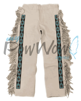 Leather Fringe Beaded Pants for Powwow in Beige NP601