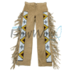 Leather Fringe Beaded Pants for Powwow in Beige
