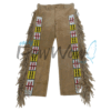 Leather Fringe Beaded Pants for Powwow in Beige