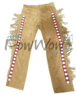 Leather Fringe Beaded Pants for Powwow in Beige NP622
