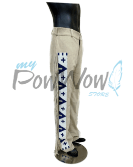 Leather Fringe Beaded Pants for Powwow in Beige NP602