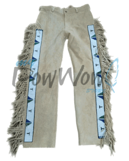 Leather Fringe Beaded Pants for Powwow in Beige NP603