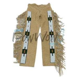 BIEGE-BEADED-PANT-6A Leather Fringe Beaded Pants for Powwow in Beige