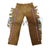 Leather Fringe Beaded Pants for Powwow in Brown