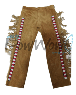 Leather Fringe Beaded Pants for Powwow In Brown NP701