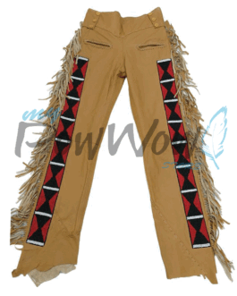 Leather Fringe Beaded Pants for Powwow In Brown NP702