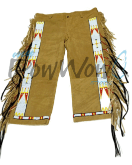 Leather Fringe Beaded Pants for Powwow In Brown NP703