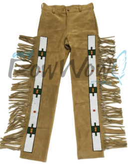 Leather Fringe Beaded Pants for Powwow In Brown NP704