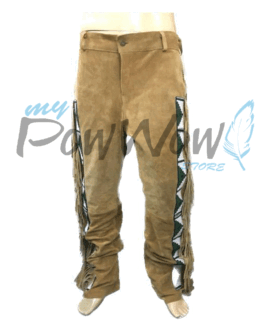 Leather Fringe Beaded Pants for Powwow In Brown NP706