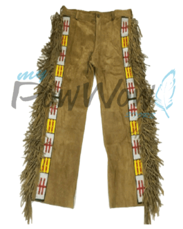 Leather Fringe Beaded Pants for Powwow In Brown NP707