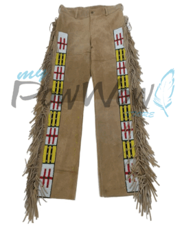 Leather Fringe Beaded Pants for Powwow In Brown NP708