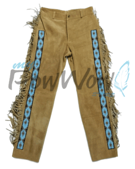 Leather Fringe Beaded Pants for Powwow In Brown NP709