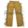 TAN-BEADED-PANT-2A Leather Fringe Beaded Pants for Powwow In Brown