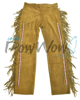 Leather Fringe Beaded Pants for Powwow In Brown NP710
