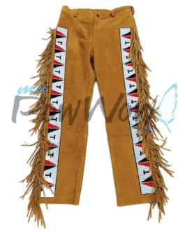 Leather Fringe Beaded Pants for Powwow In Brown NP711