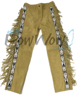 Leather Fringe Beaded Pants for Powwow In Brown NP712